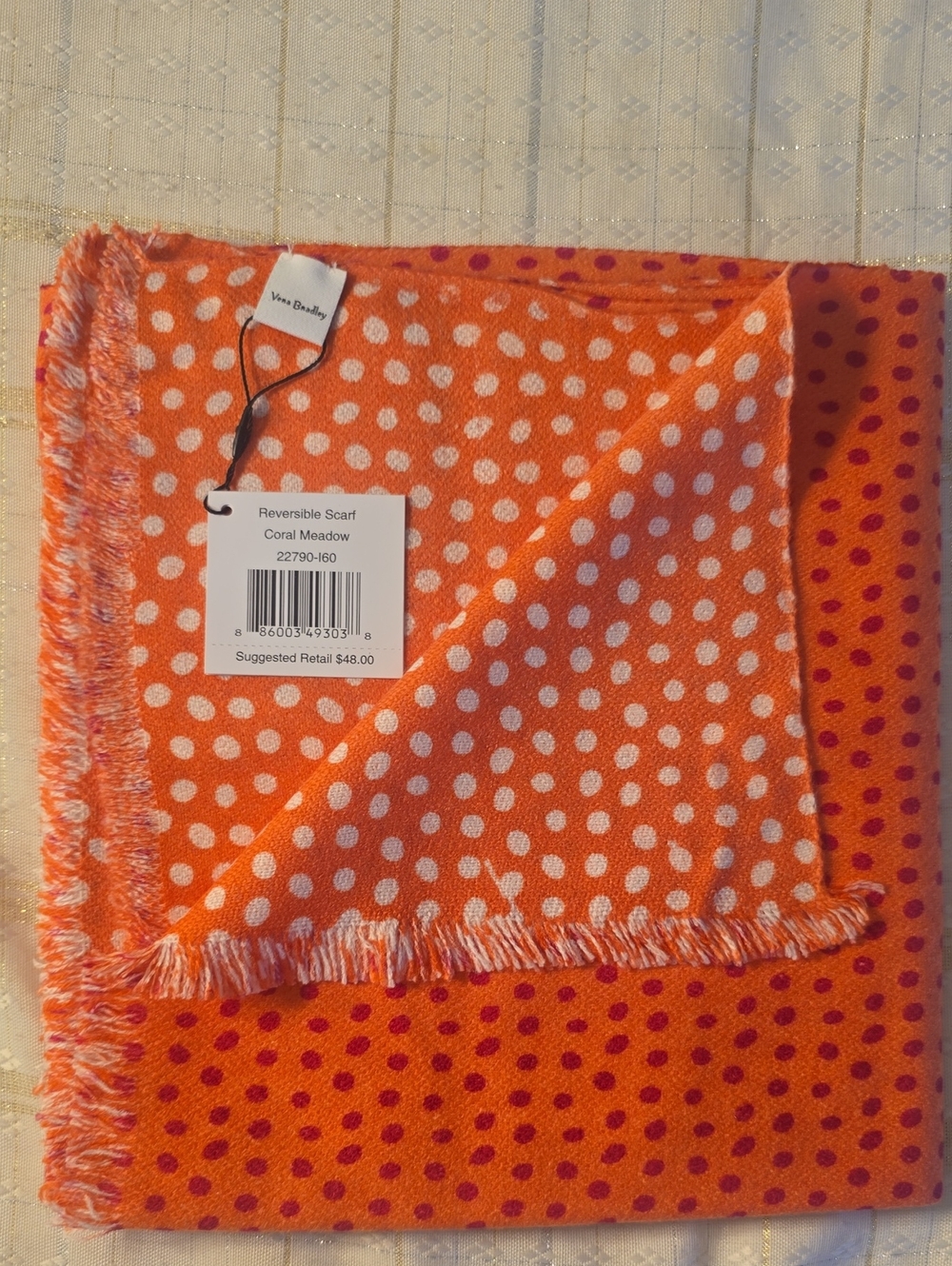 Vera Bradley Coral Meadow Reversible Scarf, Orange Polka Dot